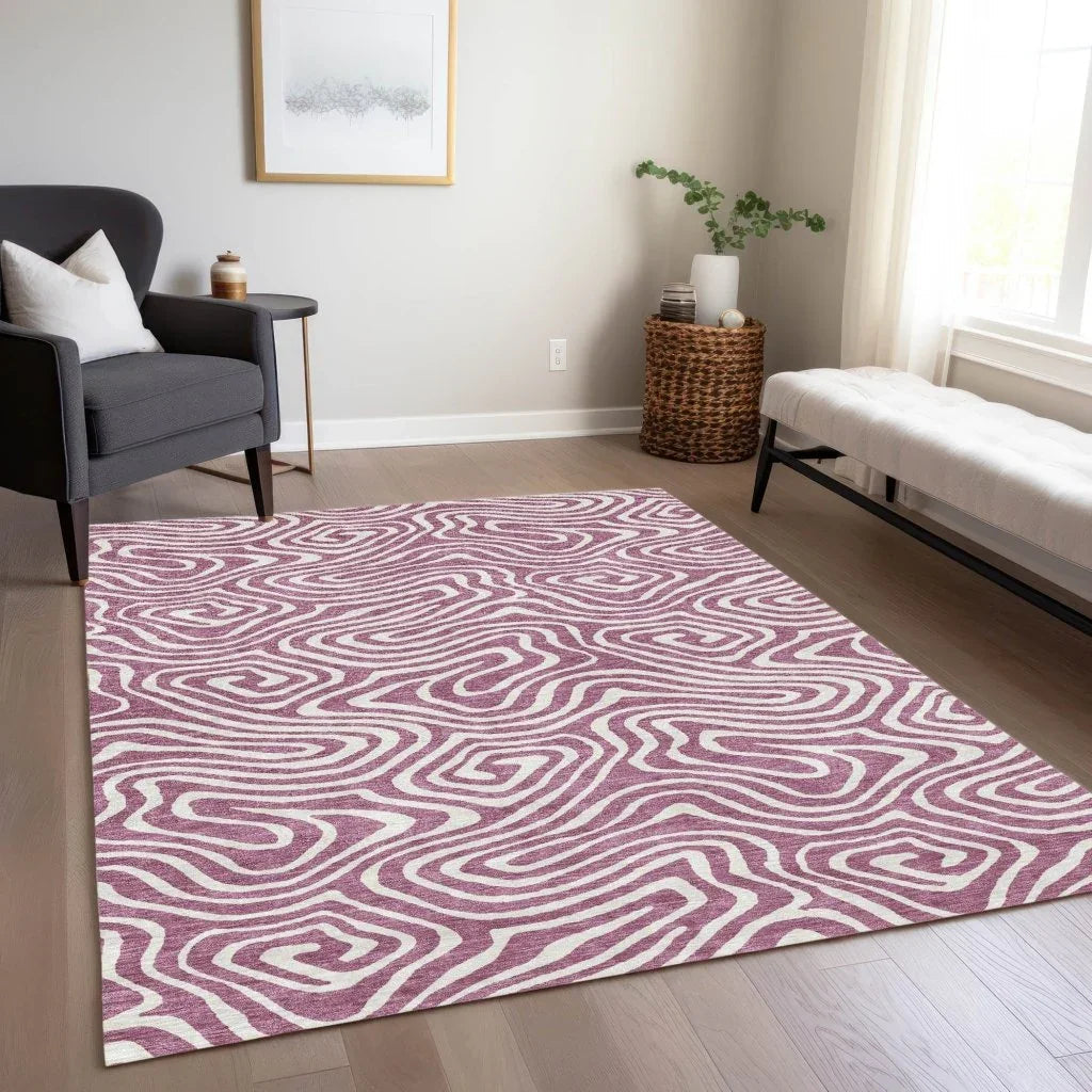 LOOMLAN Rugs Evalora Purple Washable Indoor-Outdoor Rug