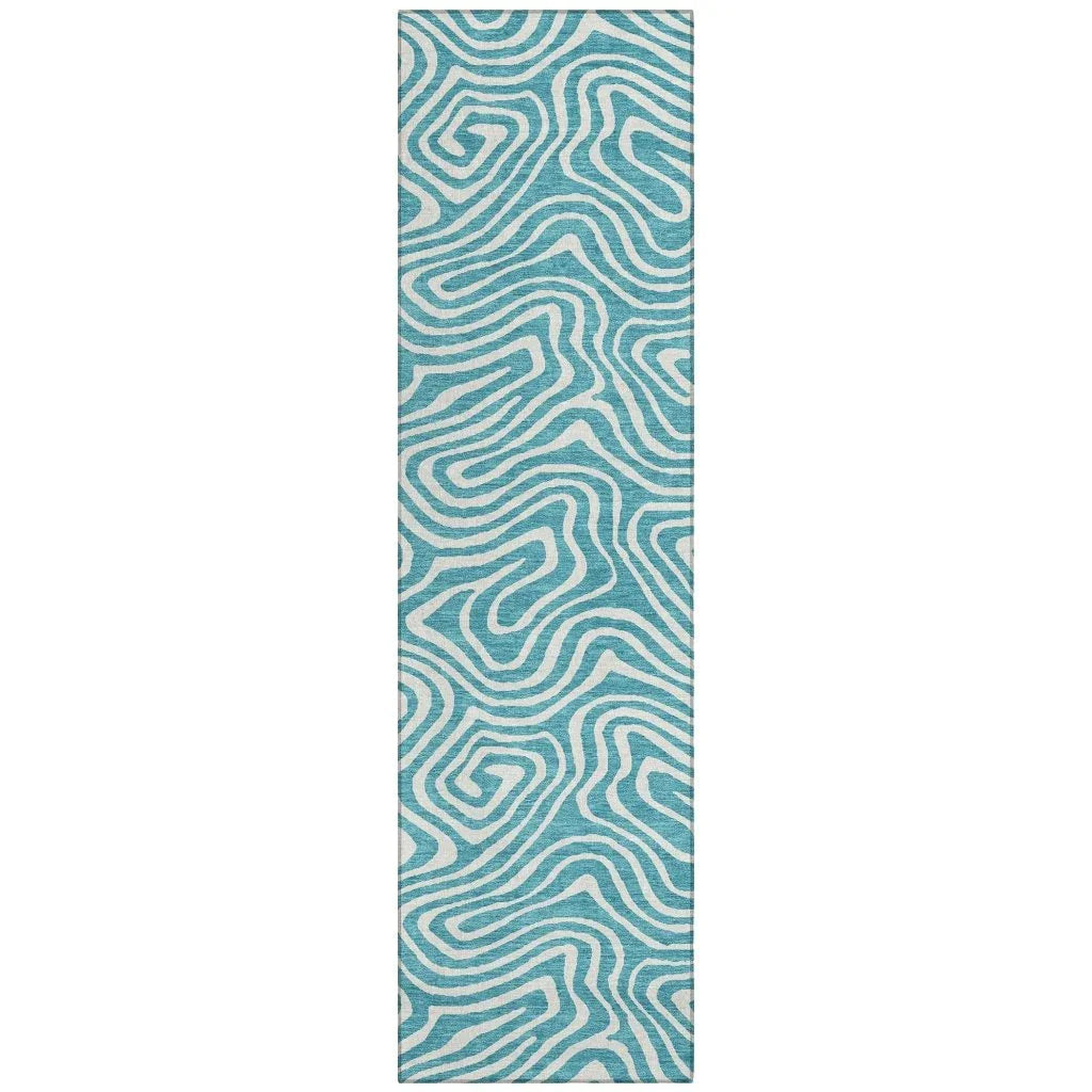 LOOMLAN Rugs Evalora Teal Washable Indoor-Outdoor Rug