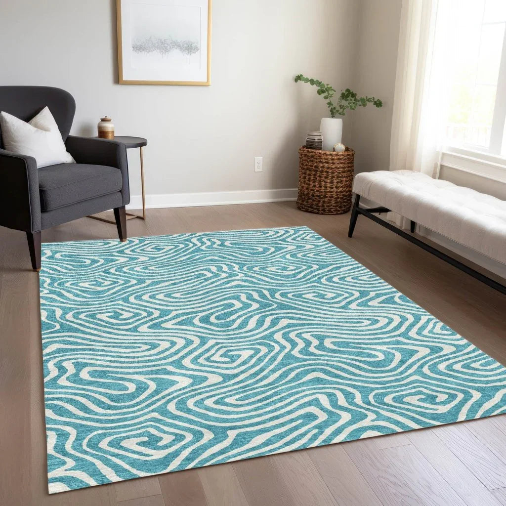 LOOMLAN Rugs Evalora Teal Washable Indoor-Outdoor Rug