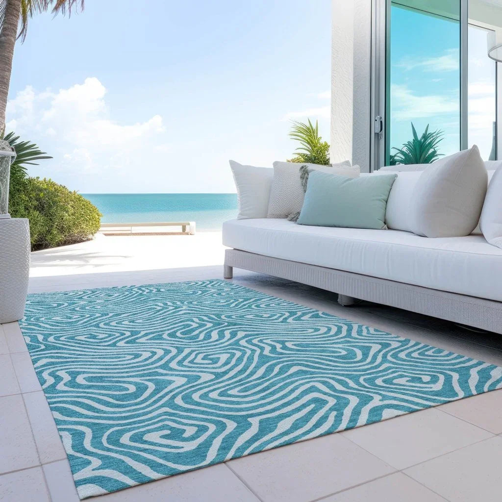 LOOMLAN Rugs Evalora Teal Washable Indoor-Outdoor Rug