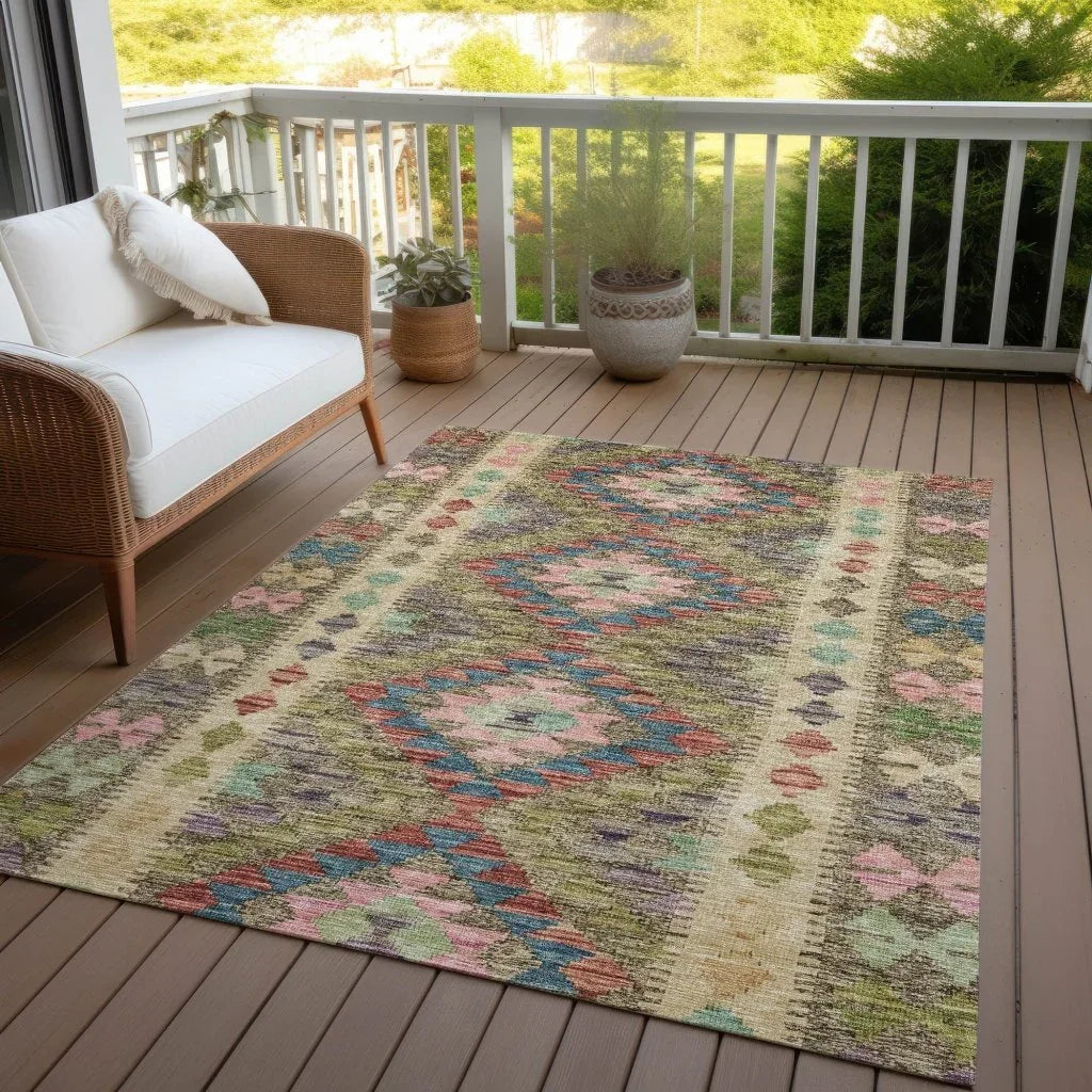 LOOMLAN Rugs Evynne Green Washable Indoor-Outdoor Rug