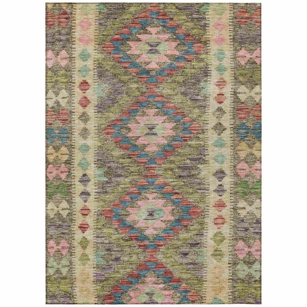LOOMLAN Rugs Evynne Green Washable Indoor-Outdoor Rug
