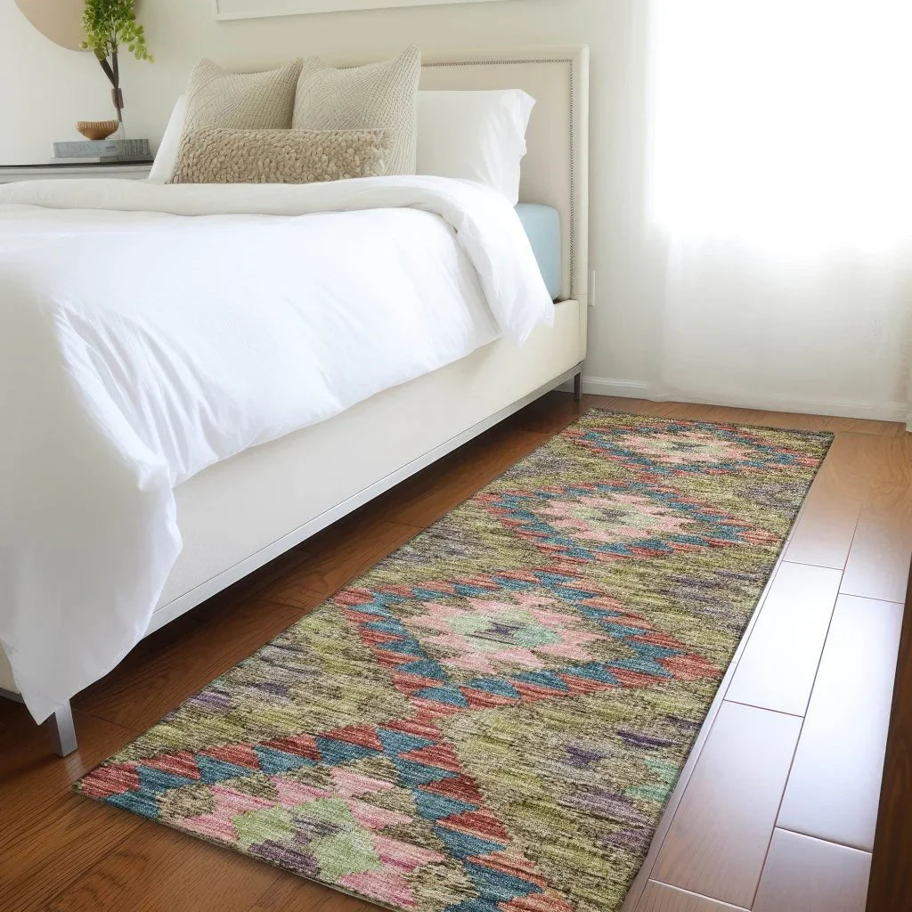 LOOMLAN Rugs Evynne Green Washable Indoor-Outdoor Rug