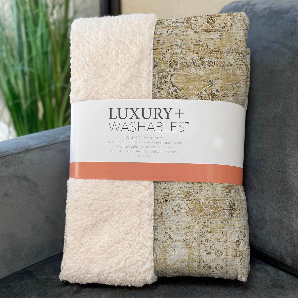 Parallel Bands Gold Washable Indoor-Outdoor Rug