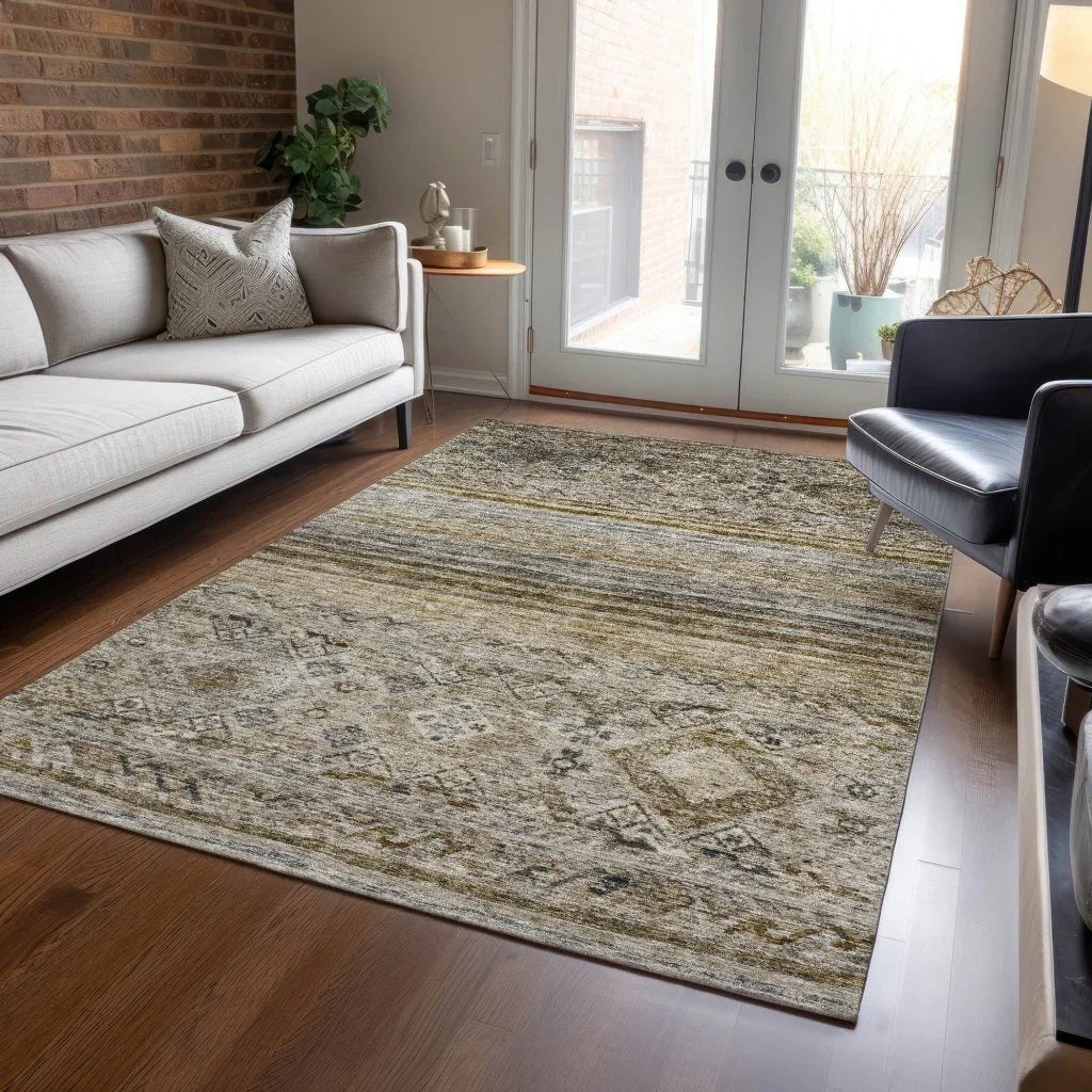 LOOMLAN Rugs Fariza Brown Washable Indoor-Outdoor Rug