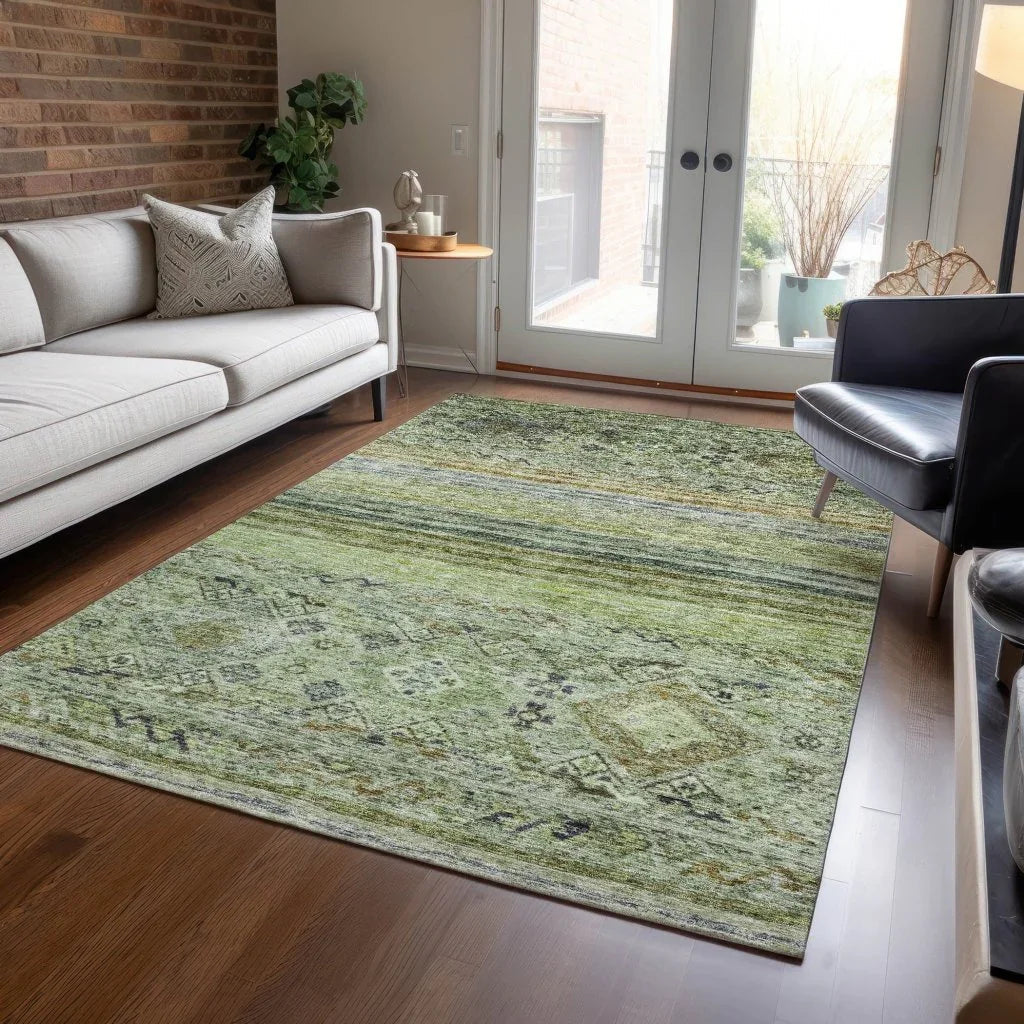 LOOMLAN Rugs Fariza Green Washable Indoor-Outdoor Rug