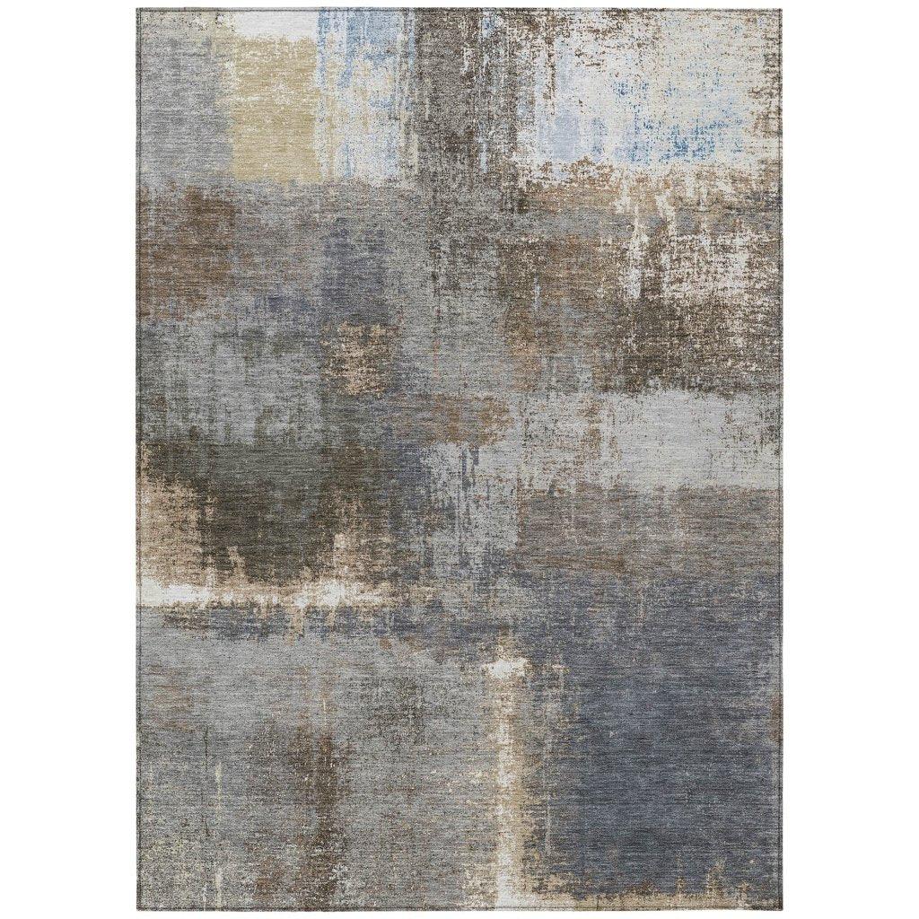 LOOMLAN Rugs Fernal Brown Washable Indoor-Outdoor Rug