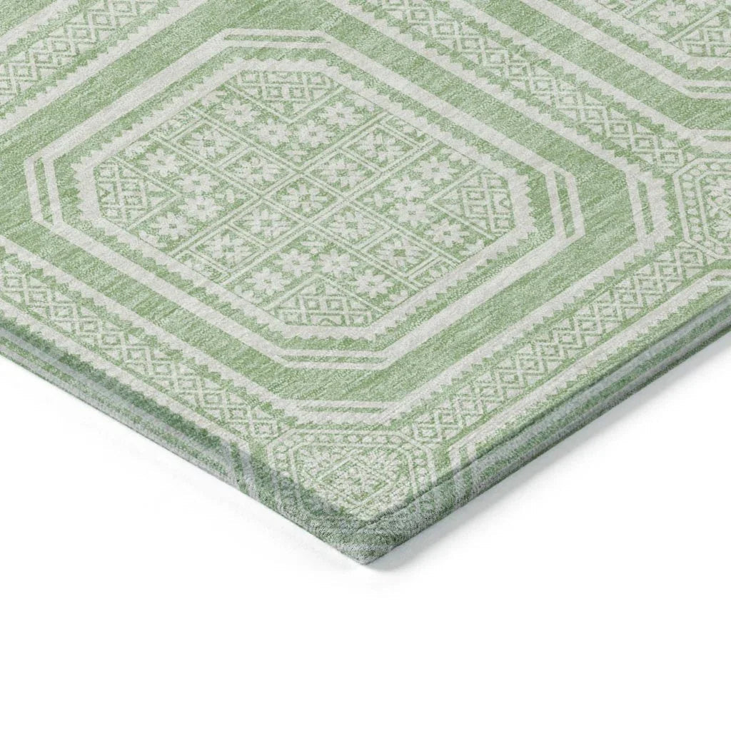 LOOMLAN Rugs Fernalis Green Washable Indoor-Outdoor Rug