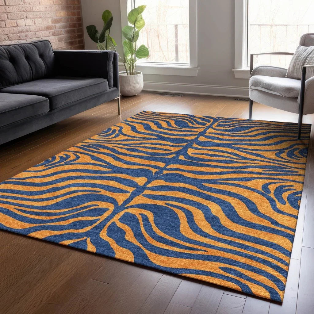 LOOMLAN Rugs Fernelle Blue Washable Indoor-Outdoor Rug