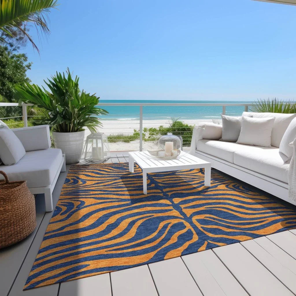 LOOMLAN Rugs Fernelle Blue Washable Indoor-Outdoor Rug