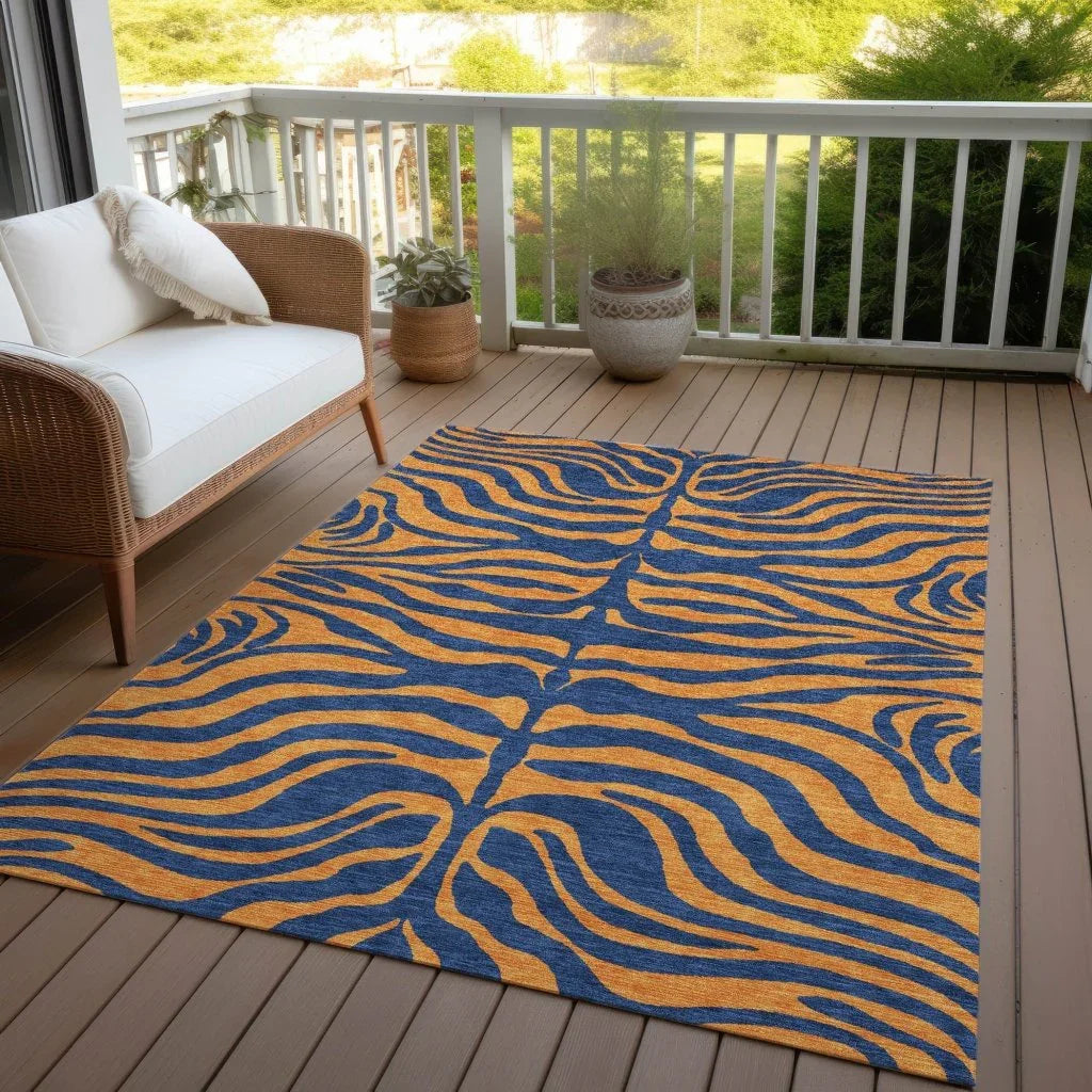LOOMLAN Rugs Fernelle Blue Washable Indoor-Outdoor Rug