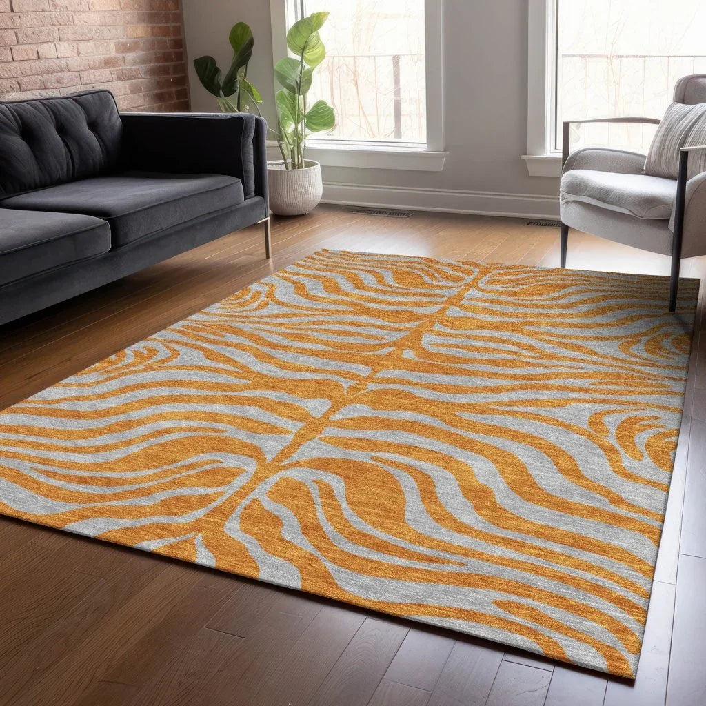 LOOMLAN Rugs Fernelle Orange Washable Indoor-Outdoor Rug