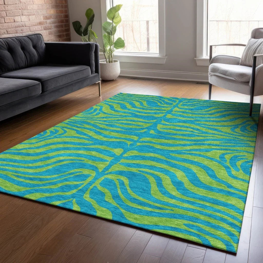 LOOMLAN Rugs Fernelle Teal Washable Indoor-Outdoor Rug