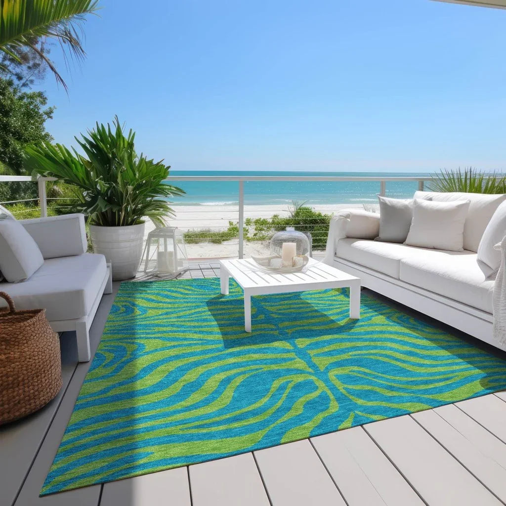 LOOMLAN Rugs Fernelle Teal Washable Indoor-Outdoor Rug
