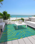 LOOMLAN Rugs Fernelle Teal Washable Indoor-Outdoor Rug
