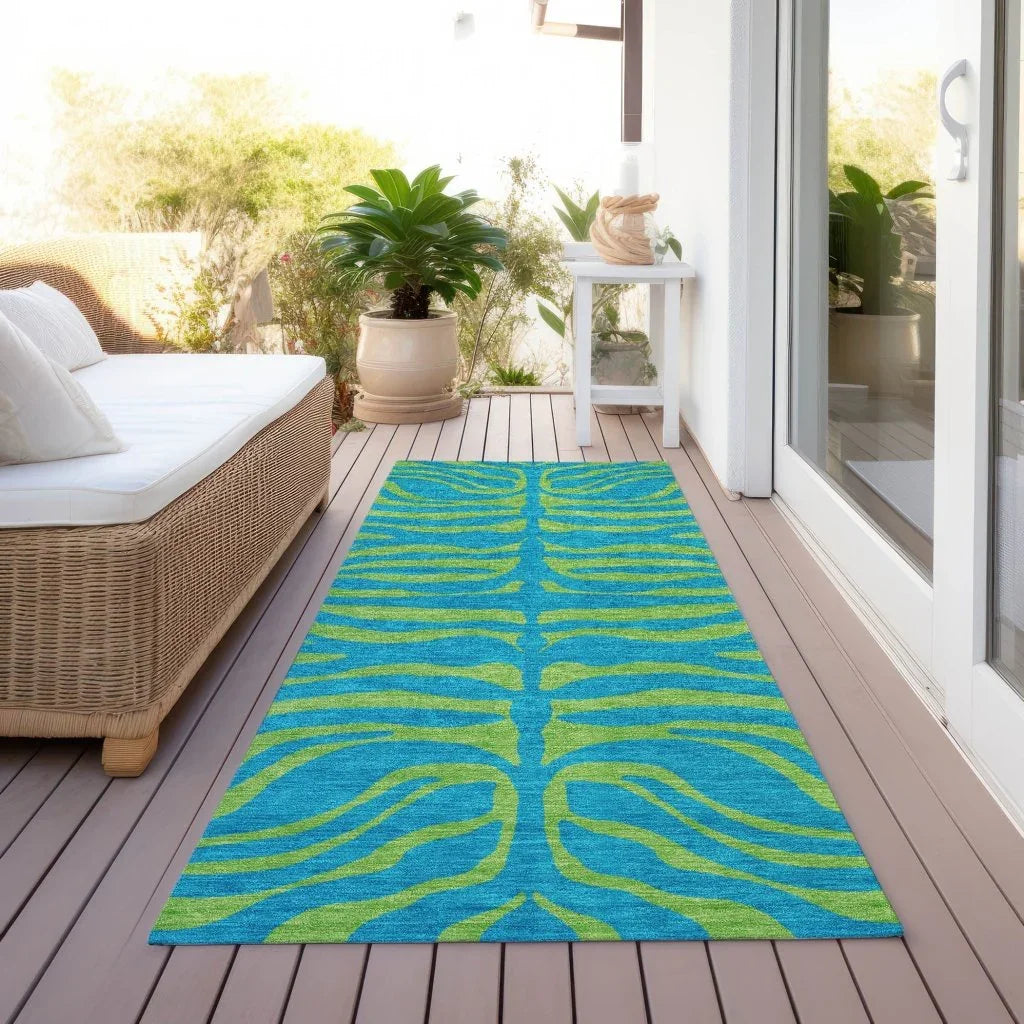 LOOMLAN Rugs Fernelle Teal Washable Indoor-Outdoor Rug