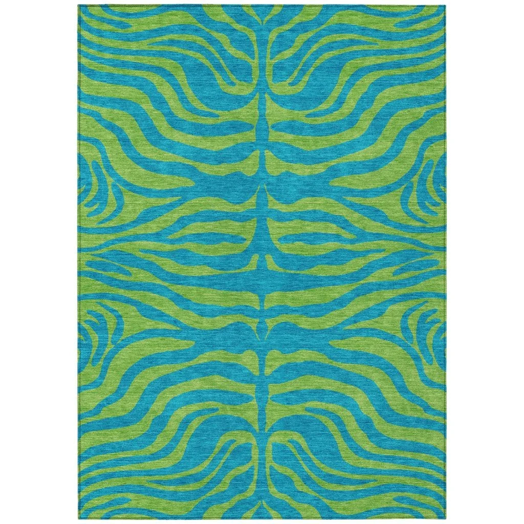 LOOMLAN Rugs Fernelle Teal Washable Indoor-Outdoor Rug
