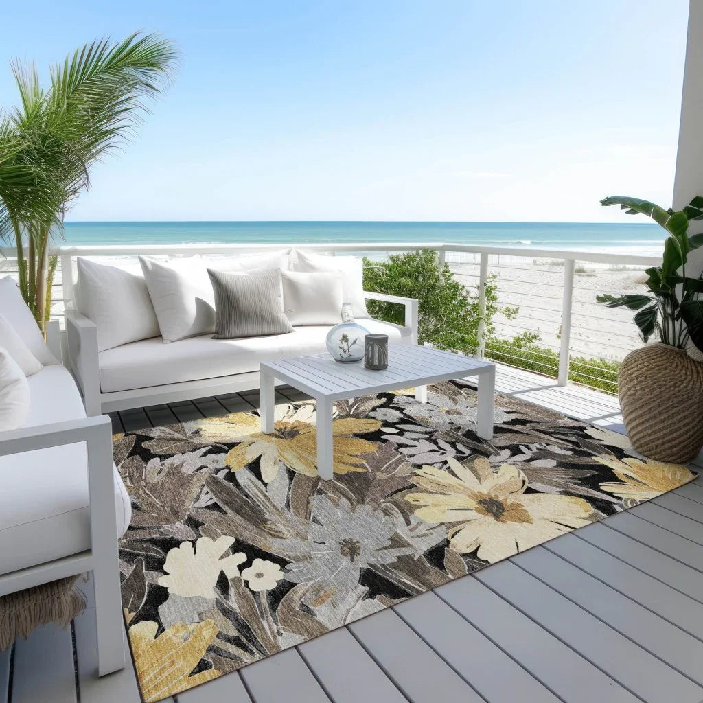 LOOMLAN Rugs Fibrosa Black Washable Indoor-Outdoor Rug