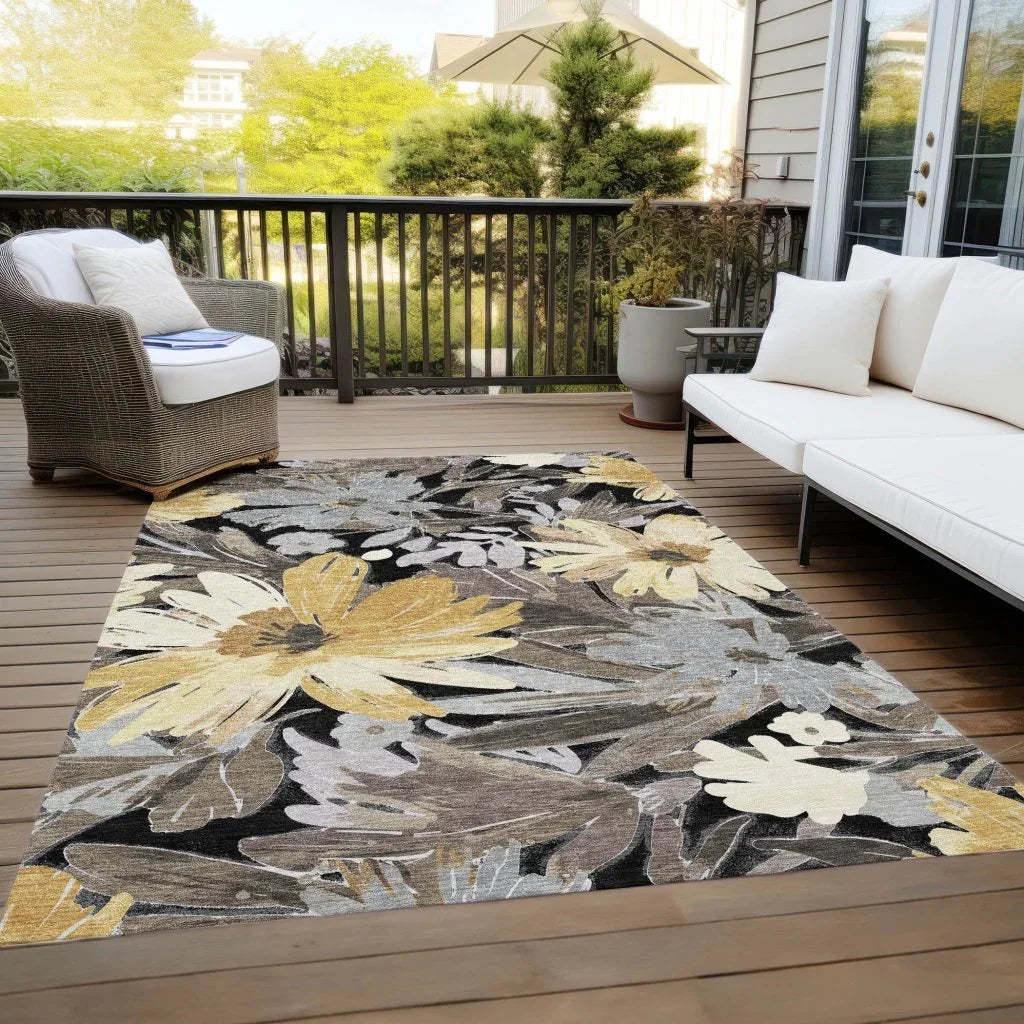 LOOMLAN Rugs Fibrosa Black Washable Indoor-Outdoor Rug