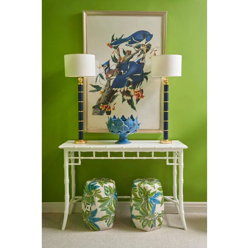 Floral White Glazed Porcelain Outdoor Garden Stool - LOOMLAN - Chelsea House - Poufs and Stools
