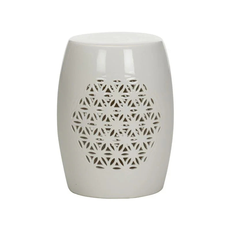 Flower of Life Porcelain Glazed Outdoor Garden Stool - LOOMLAN - Chelsea House - Poufs and Stools