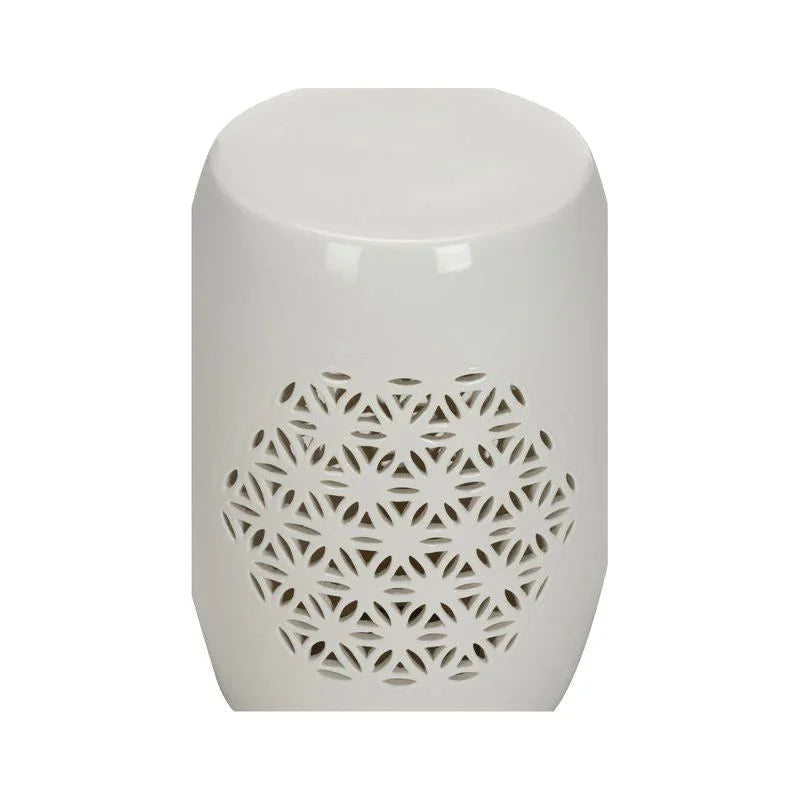 Flower of Life Porcelain Glazed Outdoor Garden Stool - LOOMLAN - Chelsea House - Poufs and Stools