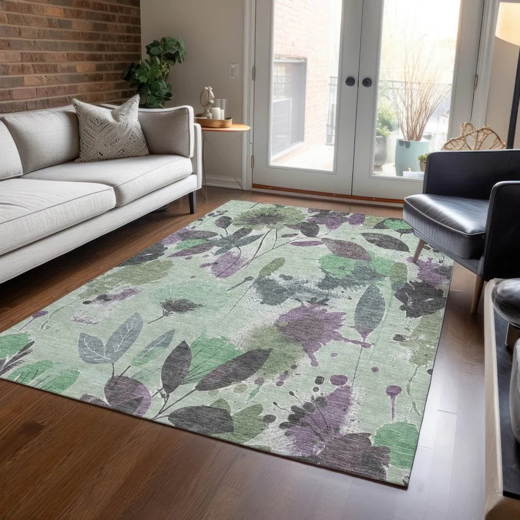 Gemelis Green Washable Indoor - Outdoor Rug - LOOMLAN - LOOMLAN Rugs - Outdoor Rugs