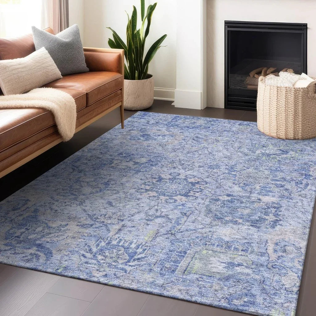 LOOMLAN Rugs Geneva Blue Washable Indoor-Outdoor Rug