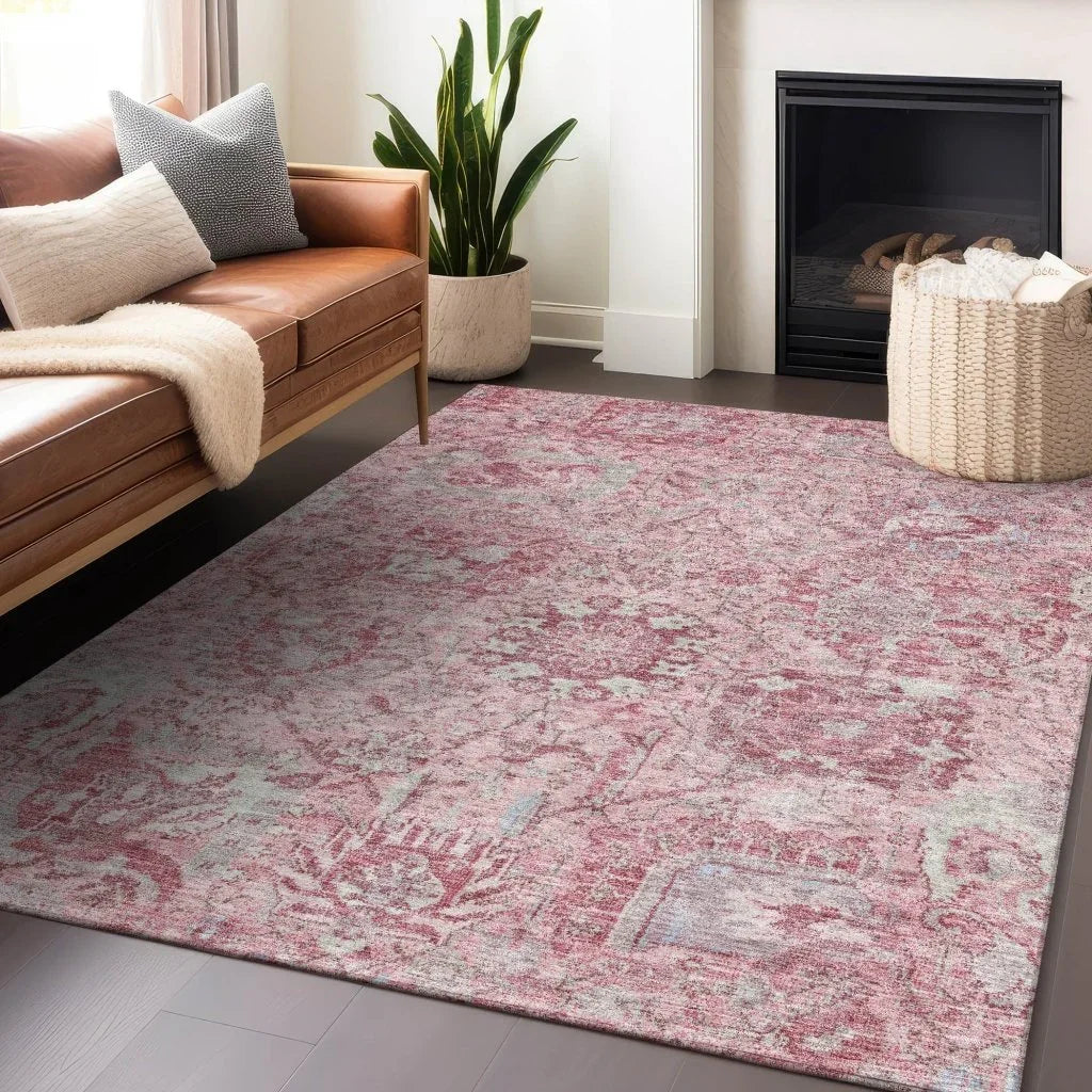 LOOMLAN Rugs Geneva Pink Washable Indoor-Outdoor Rug