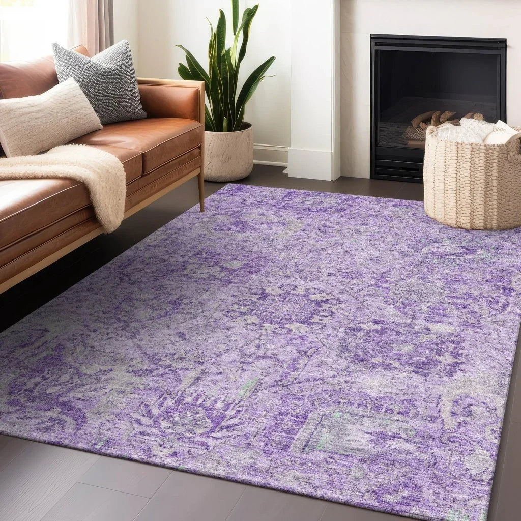 LOOMLAN Rugs Geneva Purple Washable Indoor-Outdoor Rug