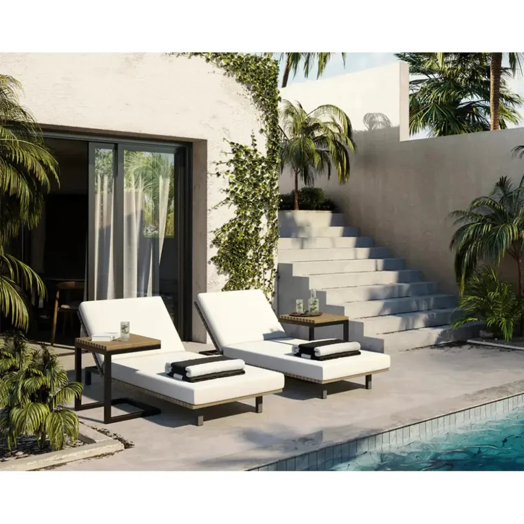 Geneve Cream Fabric Outdoor Lounger - LOOMLAN - SUNPAN - Outdoor Lounge Chairs