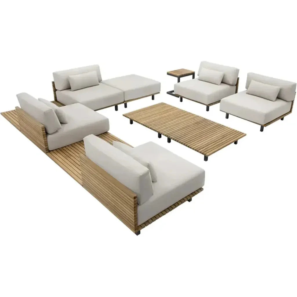 Geneve Cream Fabric Outdoor Modular Chair - LOOMLAN - SUNPAN - Outdoor Lounge Chairs