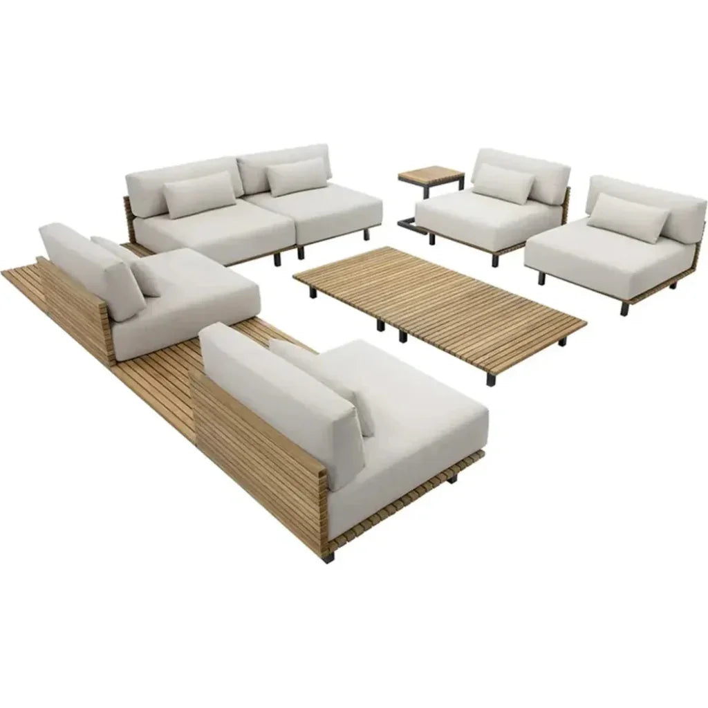 Geneve Cream Fabric Outdoor Modular Chair - LOOMLAN - SUNPAN - Outdoor Lounge Chairs
