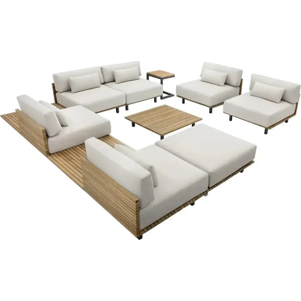 Geneve Cream Fabric Outdoor Modular Chair - LOOMLAN - SUNPAN - Outdoor Lounge Chairs
