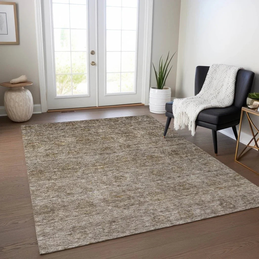 LOOMLAN Rugs Glenra Brown Washable Indoor-Outdoor Rug