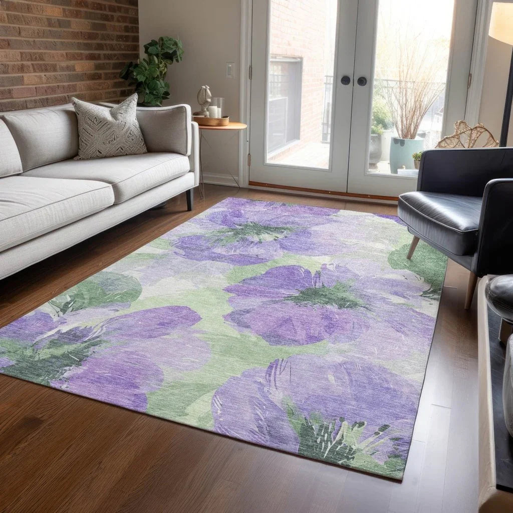 LOOMLAN Rugs Golditha Purple Washable Indoor-Outdoor Rug