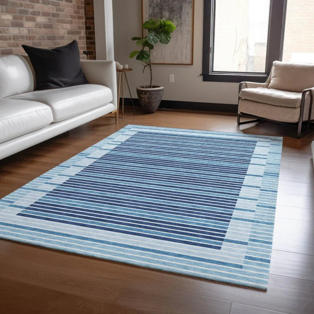 LOOMLAN Rugs Graphyne Blue Washable Indoor-Outdoor Rug