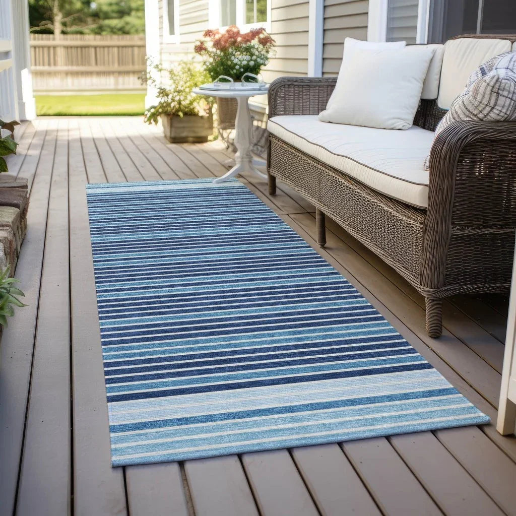 LOOMLAN Rugs Graphyne Blue Washable Indoor-Outdoor Rug