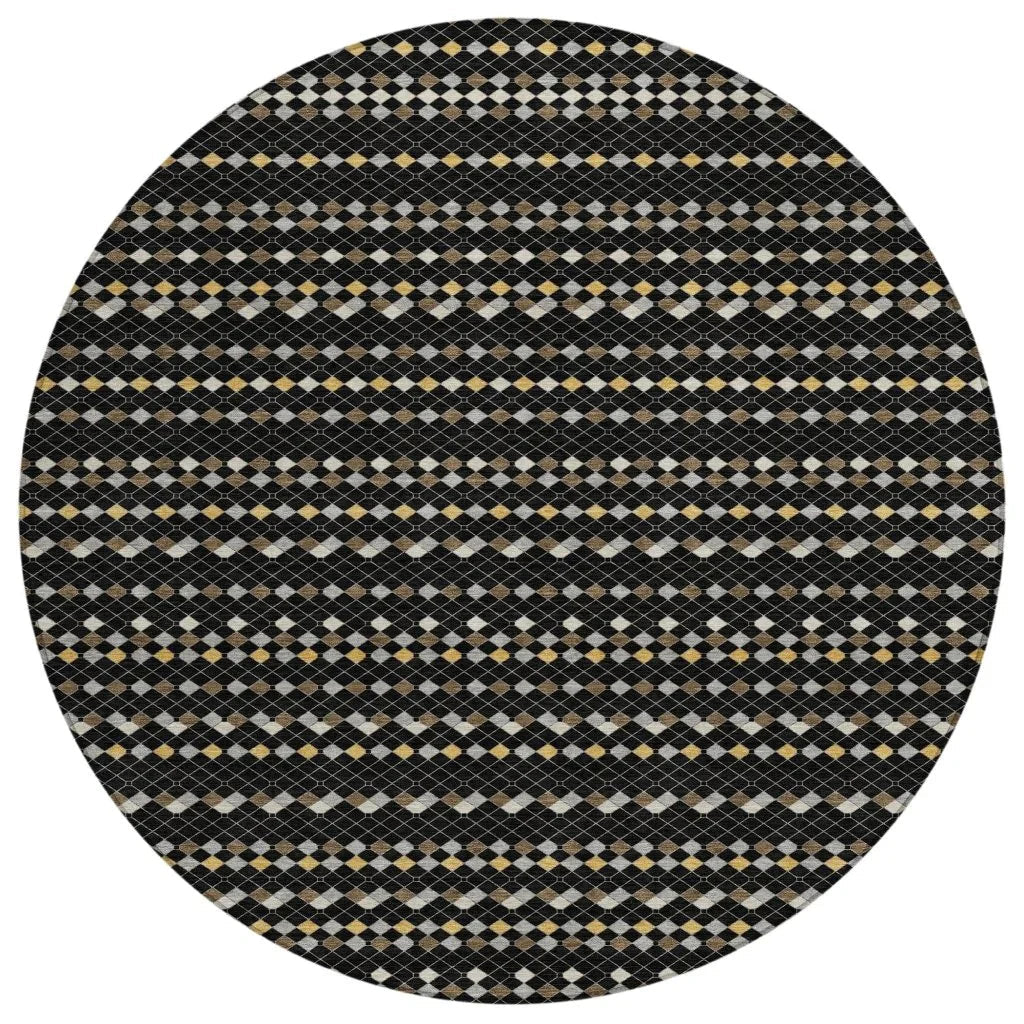 LOOMLAN Rugs Gridora Black Washable Indoor-Outdoor Rug