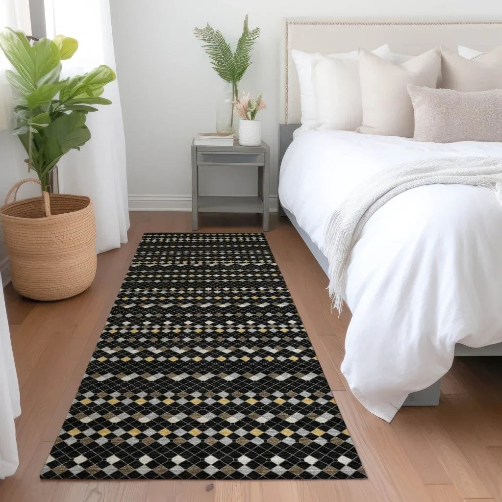 LOOMLAN Rugs Gridora Black Washable Indoor-Outdoor Rug