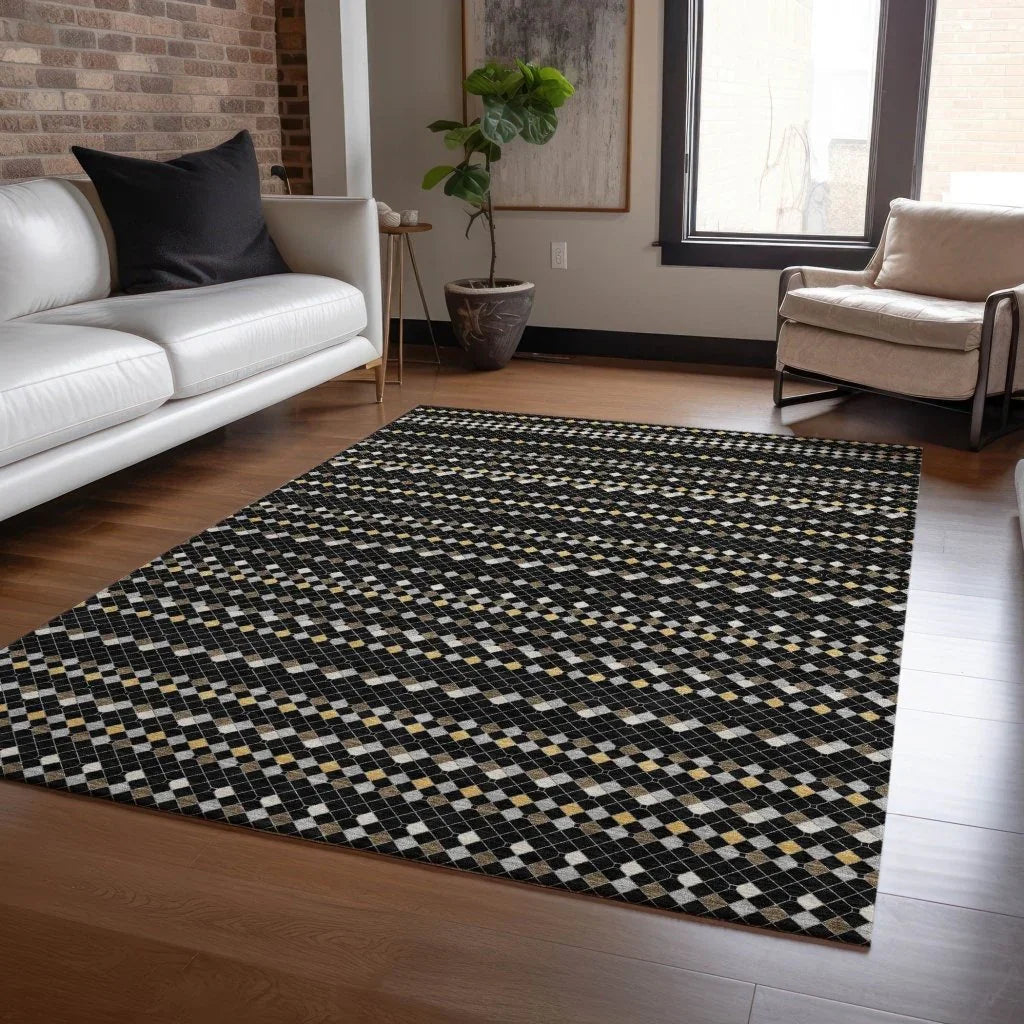 LOOMLAN Rugs Gridora Black Washable Indoor-Outdoor Rug