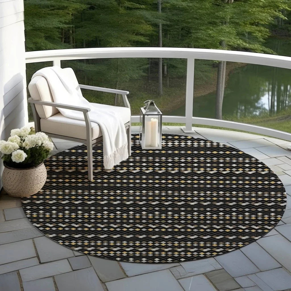 LOOMLAN Rugs Gridora Black Washable Indoor-Outdoor Rug