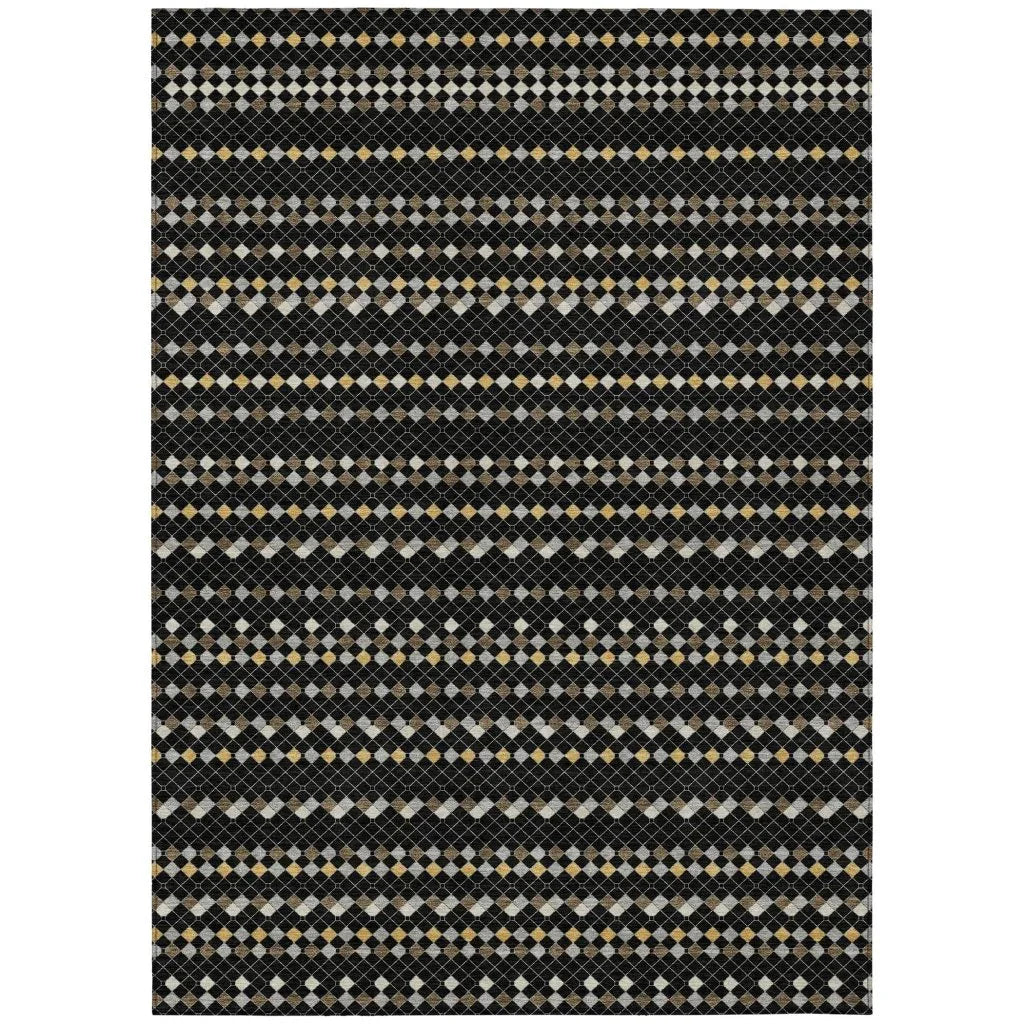 LOOMLAN Rugs Gridora Black Washable Indoor-Outdoor Rug
