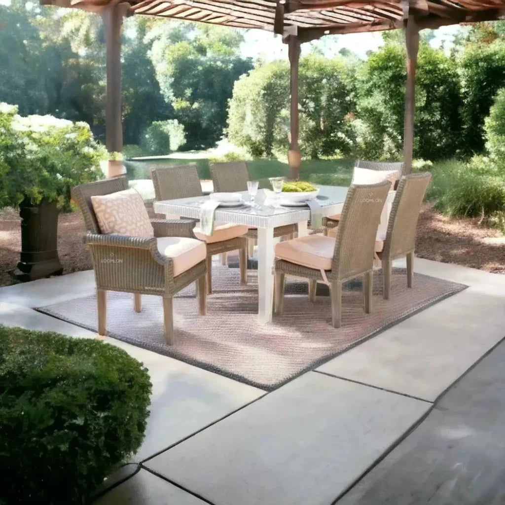 Hamptons Outdoor Wicker Dining Table Set for 6 - LOOMLAN - Lloyd Flanders - Outdoor Dining Sets
