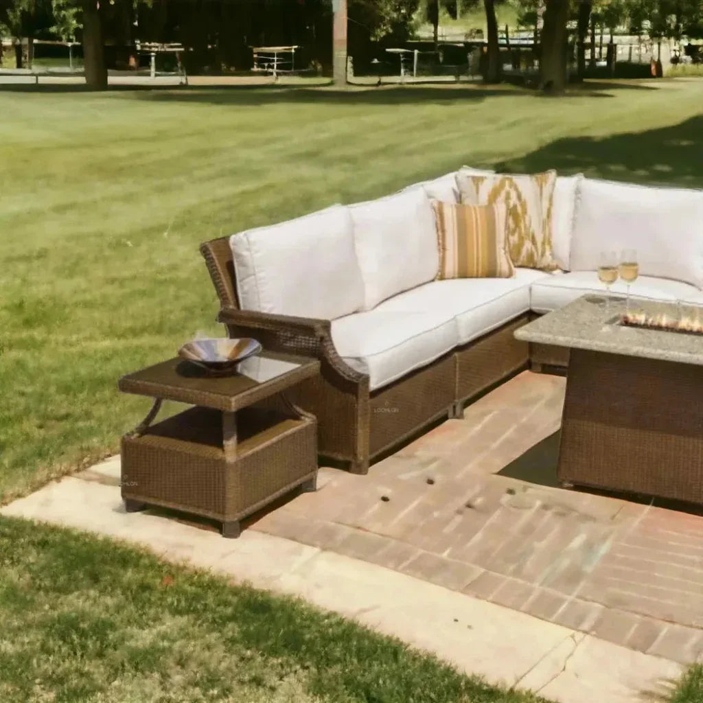 Hamptons Outdoor Wicker L - Shaped Sectional With Tables - LOOMLAN - Lloyd Flanders - Outdoor Lounge Sets