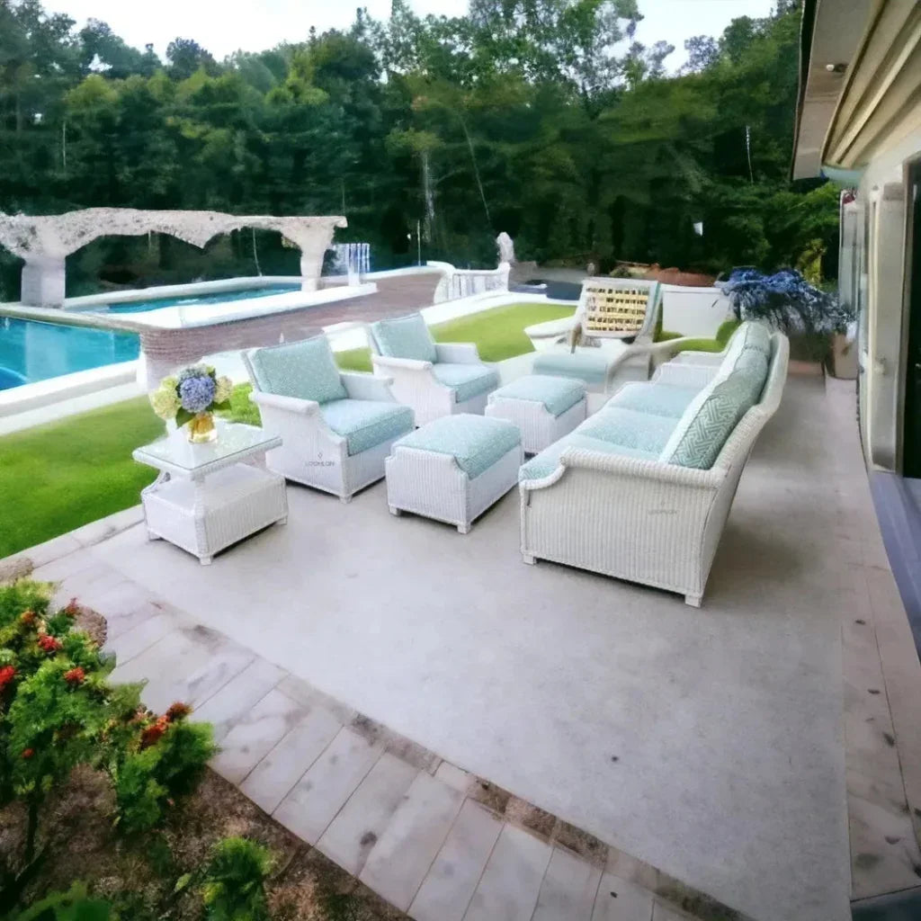 Hamptons Outdoor Wicker Sofa &amp; Lounge Chair Set Tables - LOOMLAN - Lloyd Flanders - Outdoor Lounge Sets