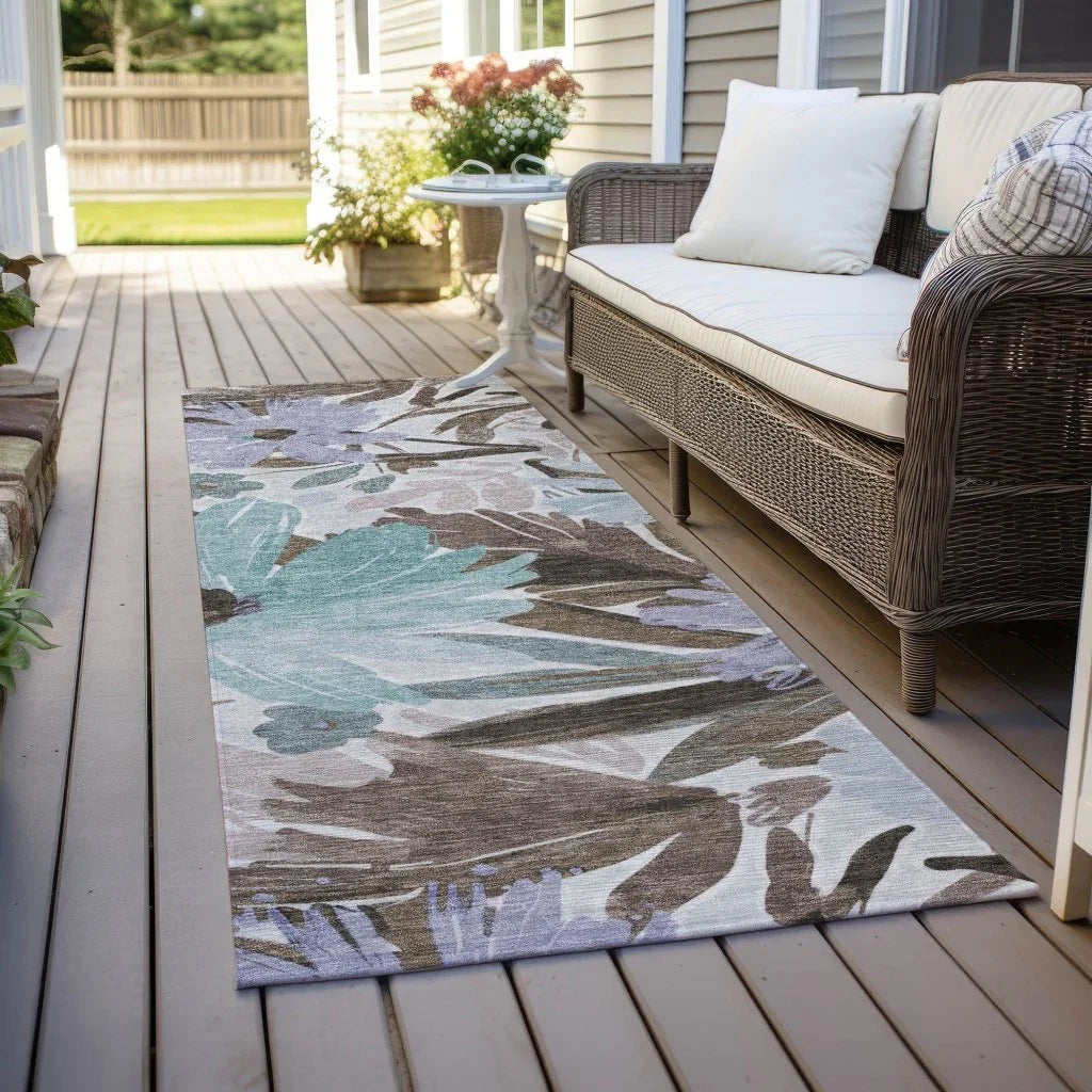 LOOMLAN Rugs Handetta Brown Washable Indoor-Outdoor Rug
