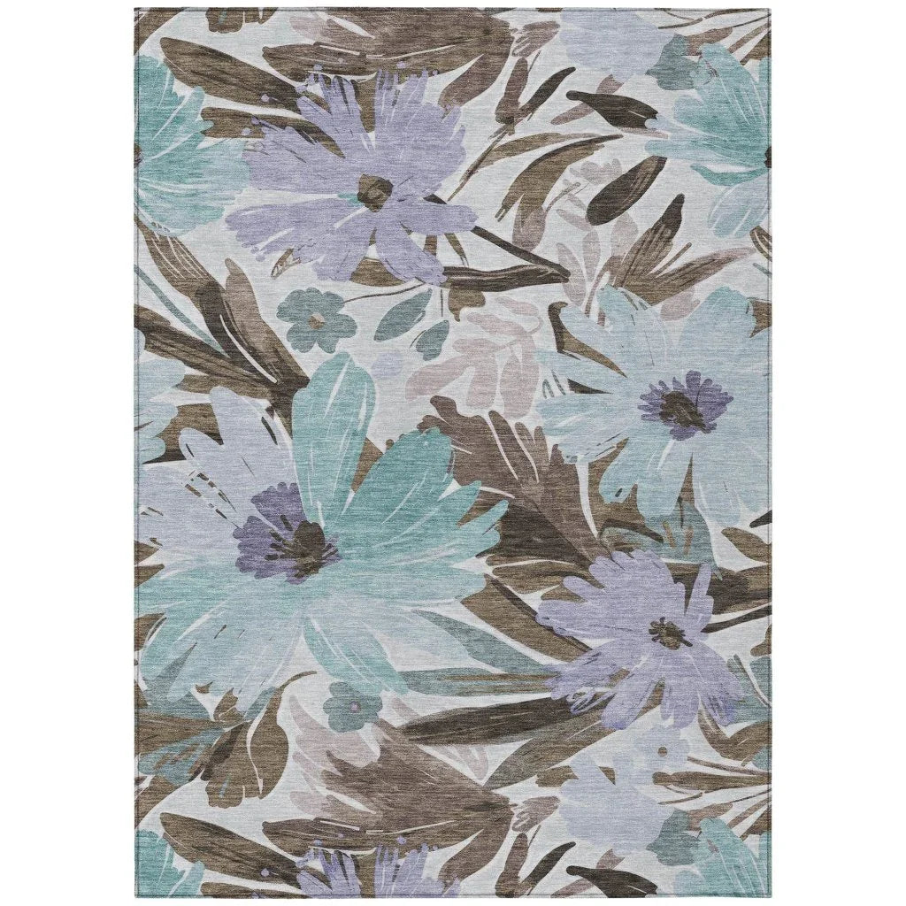 LOOMLAN Rugs Handetta Brown Washable Indoor-Outdoor Rug