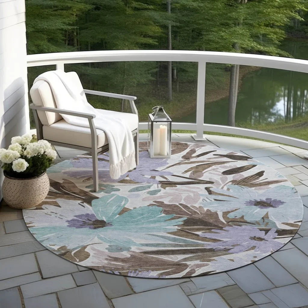 LOOMLAN Rugs Handetta Brown Washable Indoor-Outdoor Rug