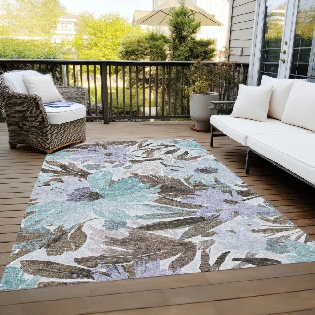 LOOMLAN Rugs Handetta Brown Washable Indoor-Outdoor Rug